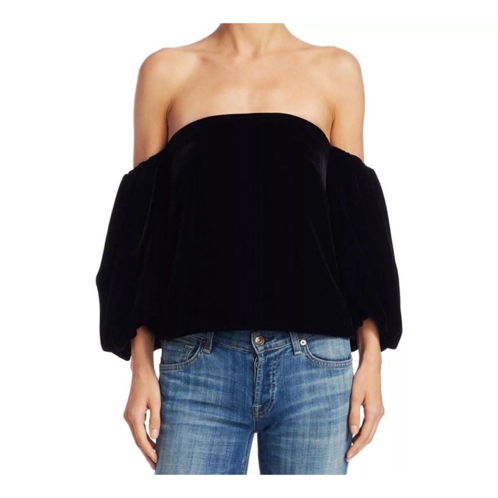 Elizabeth and James Black Velvet Off-Shoulder Blouse